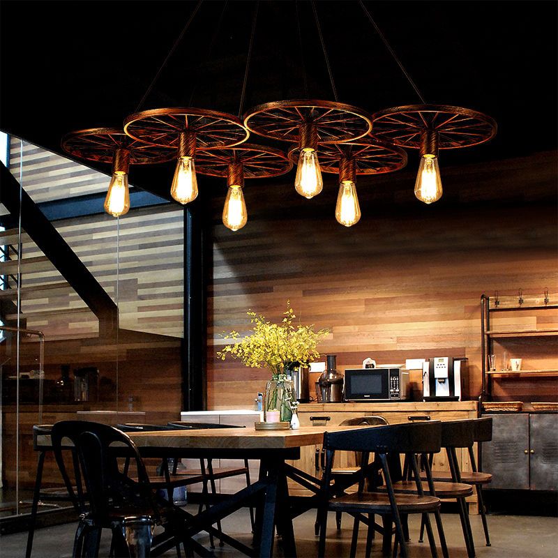 Wheel Multi Lights Chandelier Light Fixture Industrial Metal Island Pendants