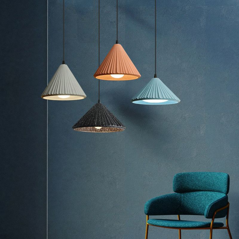 Cement Conical Pendant Ceiling Light Macaron Single Suspension Light Fixture for Living Room