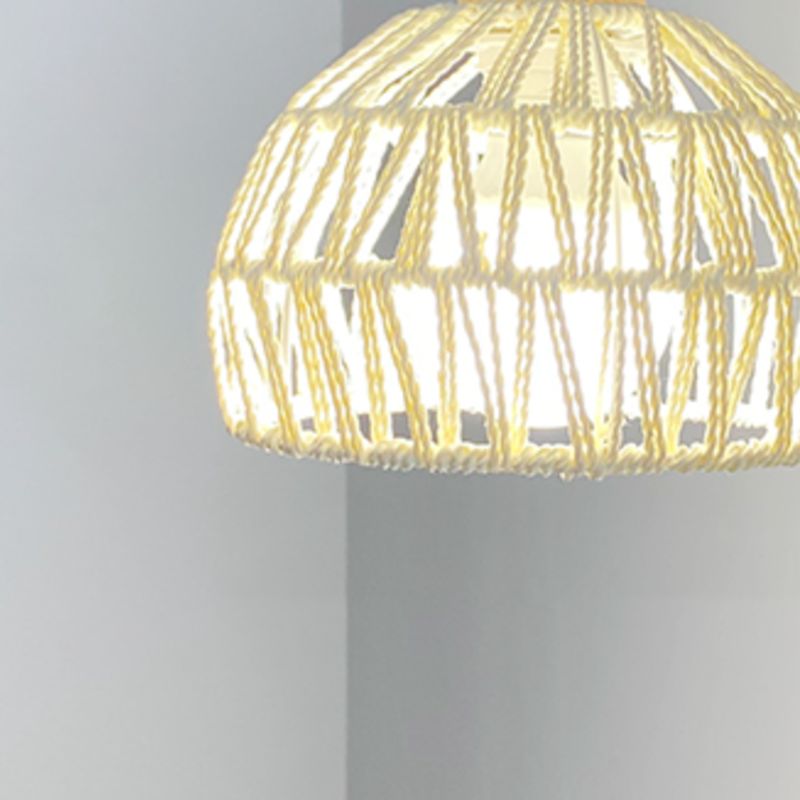 Single Light Wood Wall Sconce Rattan Dome Shade Wall Lighting in White