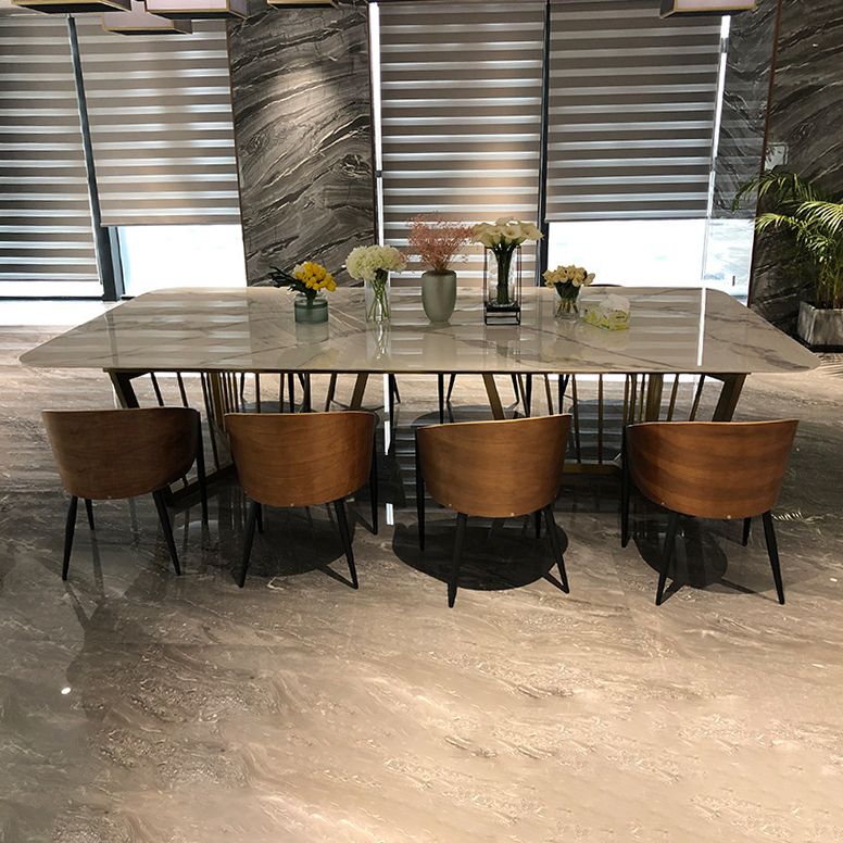 Modern Sintered Stone Dining Room Set with Rectangle Table and Gold Legs Dining Set