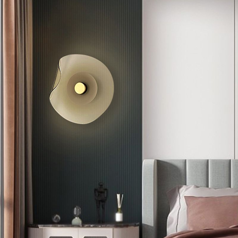 Round Glass Wall Sconce Modern LED Wall Lighting Fixture in Grey / Amber Finish