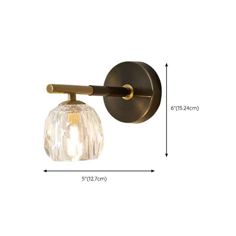 1 / 2 - Light Brass Wall Armed Sconce in Black and Gold Wall Light with Crystal Shade