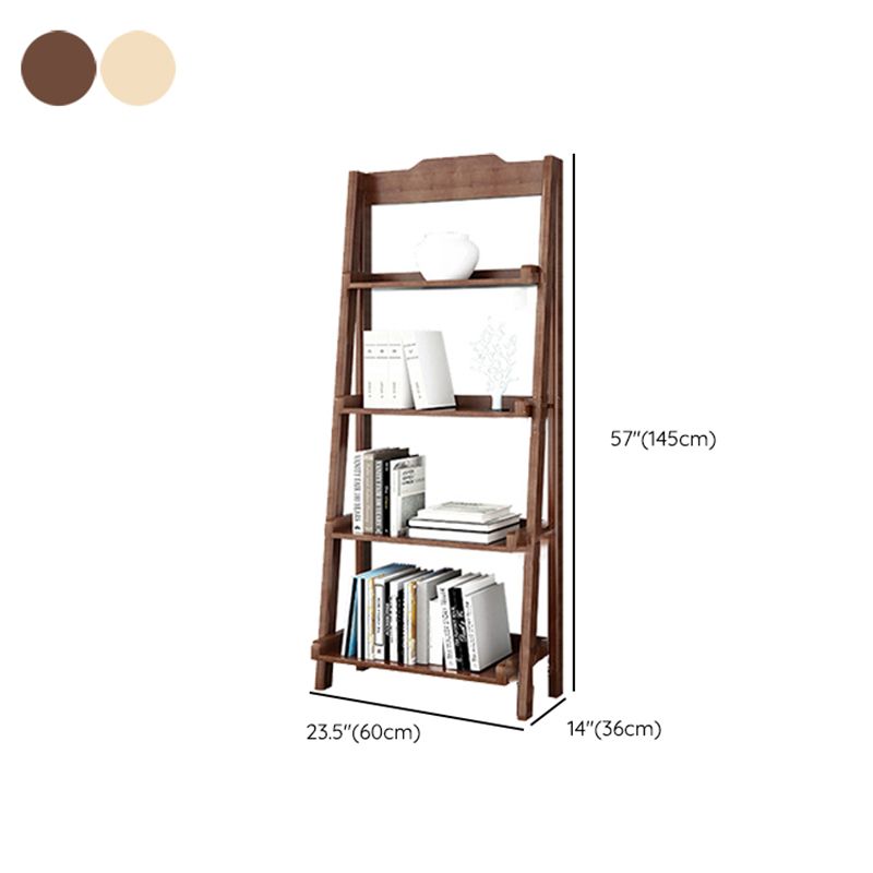 Open Back Walnut Bookcase Contemporary Ladder Bookshelf with Shelves