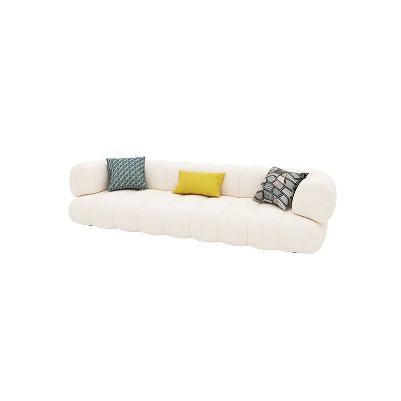 White Recessed Arm Curved Sofa Wool Sofa with Sewn Pillow Back