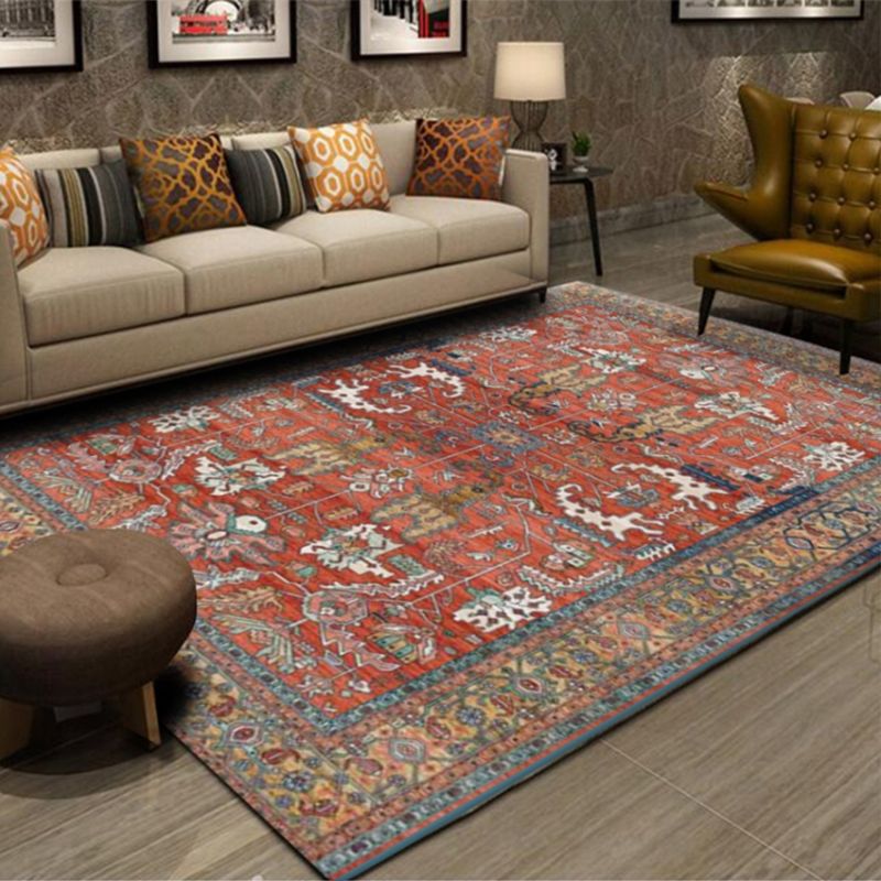 Retro Multicolor Moroccan Rug Synthetics Floral Patterned Rug Anti-Slip Washable Pet Friendly Carpet for Family Room