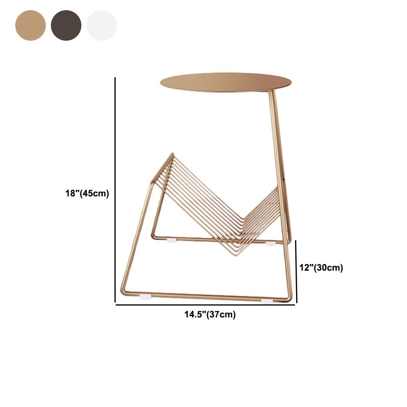 Mid-Century Metal Round Top Side Table Abstract End Table with Magazine Rack