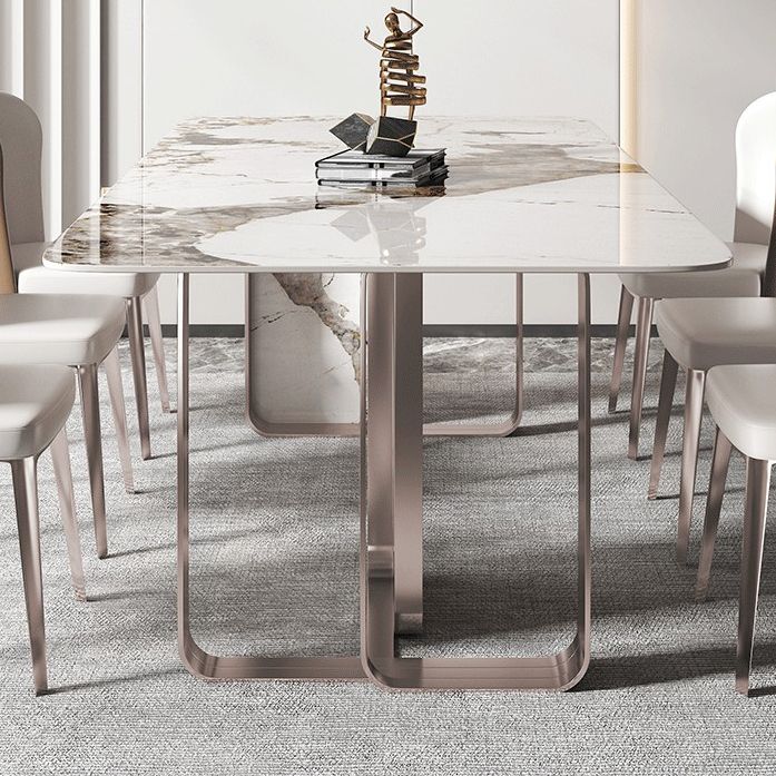 Rectangle Sintered Stone Top Table Contemporary Metal Base Dining Table
