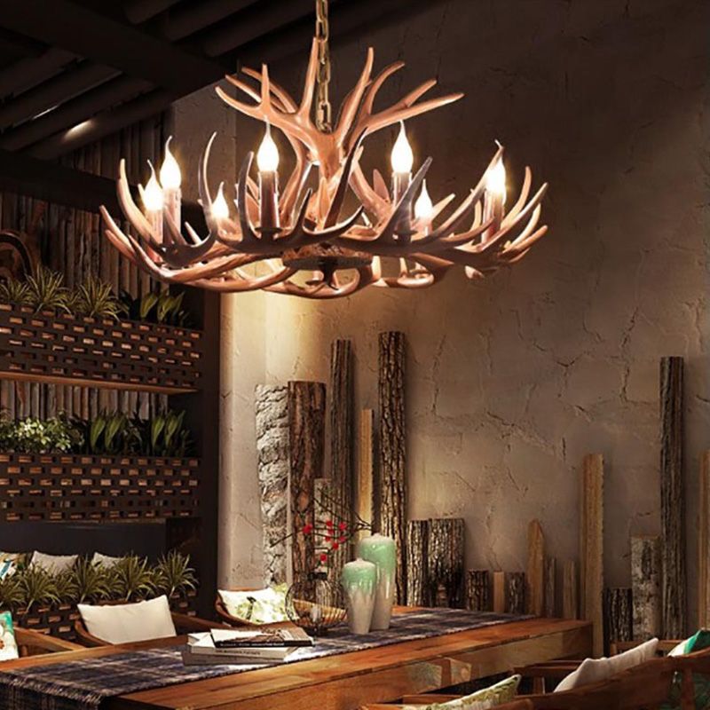 Adjustable Hanging Chain Chandelier Light Traditional Rustic Antler Plastic Ceiling Pendant for Restaurant