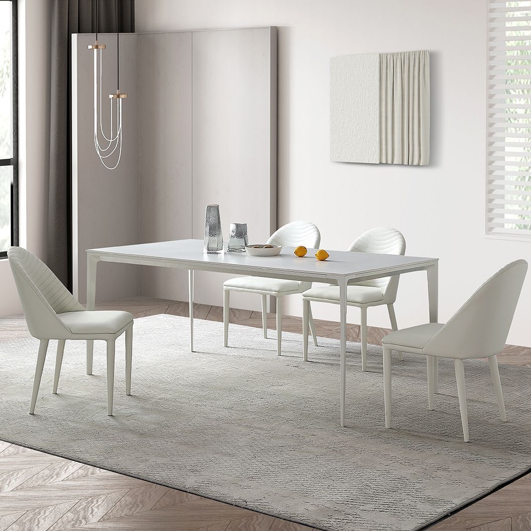 Modern Rectangle Dining Table Stone Top Table with Metal Base in White