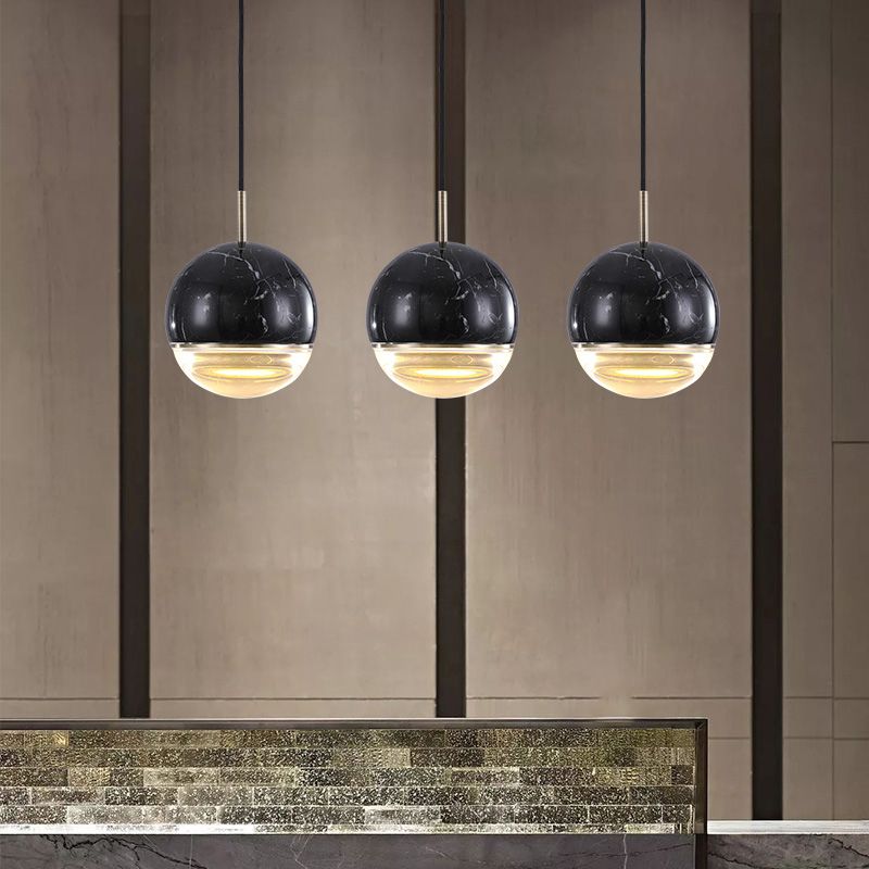Luce a sospensione a sospensione sferica nordica 4 "/7" Accensione di sospensione in marmo a LED in nero/bianco/verde