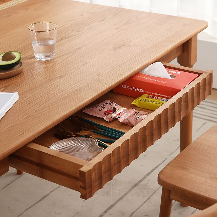 Contemporary Solid Wood Top Dining Room Set Built-in Drawer Design Dining Table Furniture