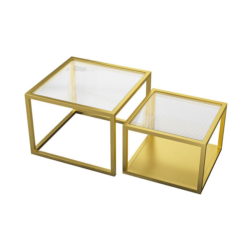 Square Nesting Coffee Table Modern Glass Top Frame Cocktail Table