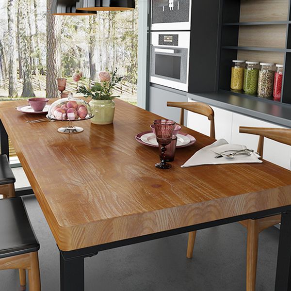Industrial Rectangle Dining Table Pine Solid Wood Table with Black Double Pedestal