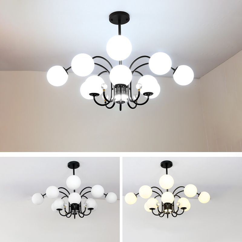 Modern Style Globe Chandelier Light White Glass Pendant Lighting with Crystal