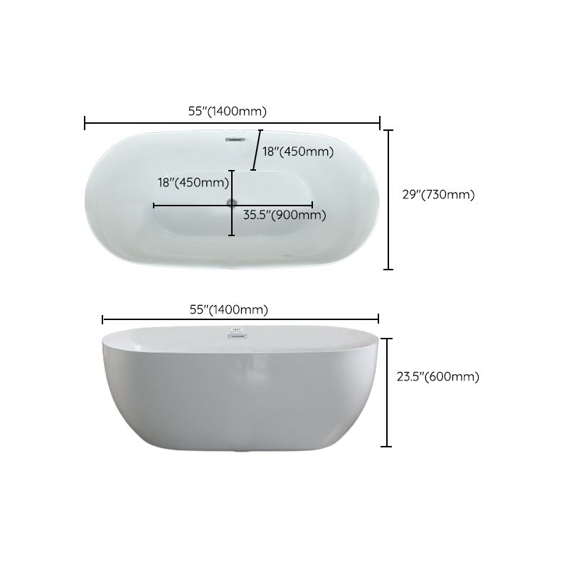 Bathroom Acrylic Oval Bathtub Soaking Tubs without Base in White
