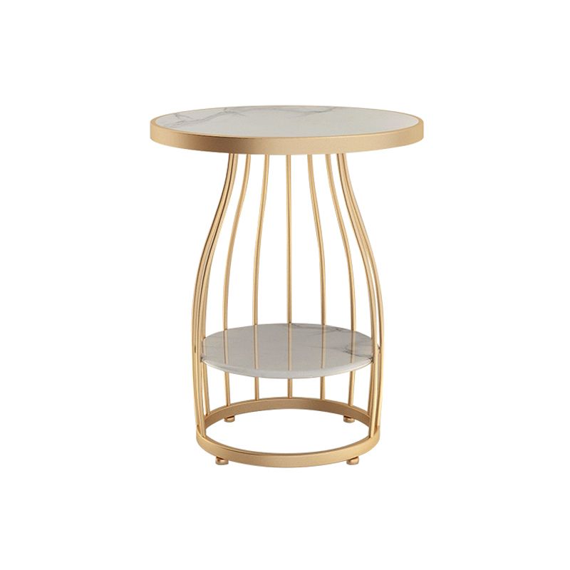 Glam Accent Side Table Living Room Double Tier Round with Storage Metal