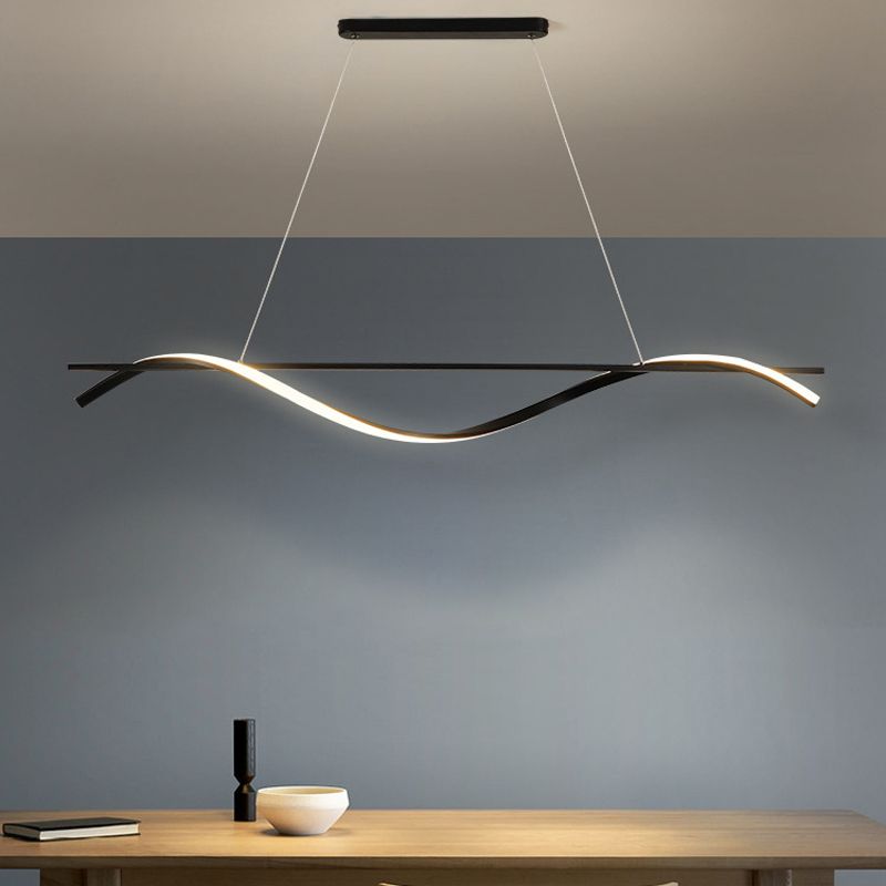 Metal Linear Pendant Light Kit Modern 1 Light Island Lights in Black