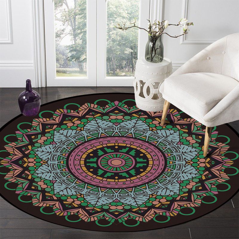 Green Antique Print Carpet Polyester Traditioanl Area Rug Stain Resistant Rug for Drawing Room