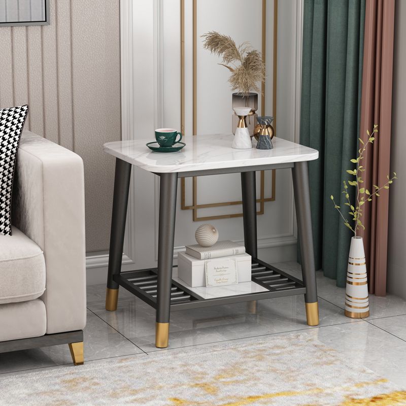 Rectangle Slate Top Side Table 21.65" Tall Metal 4 Legs End Table with Shelf
