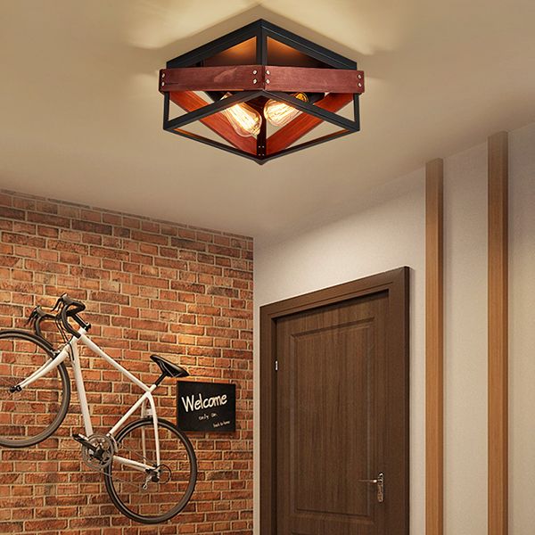 Metal Square Flush Mount Lamp Industrial Style 2 Lights Flush Ceiling Lights