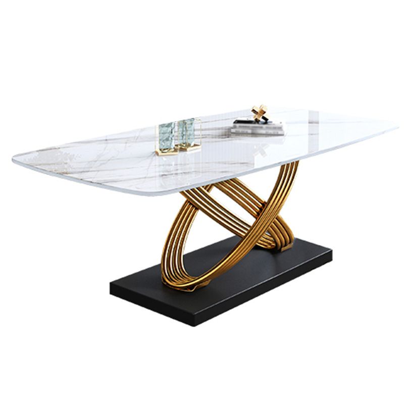 Rectangle Pedestal Luxury Dining Table Three-Color Fixed Table of Sintered Stone