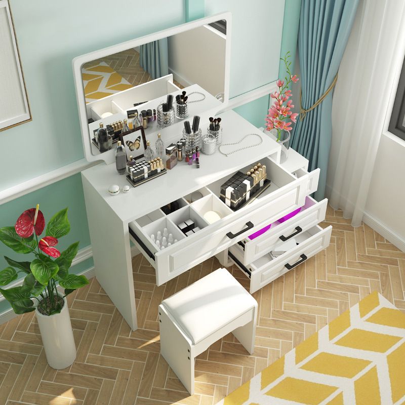 White Mirrored Vanity Bedroom Make-up Vanity 3-Piece Table Set