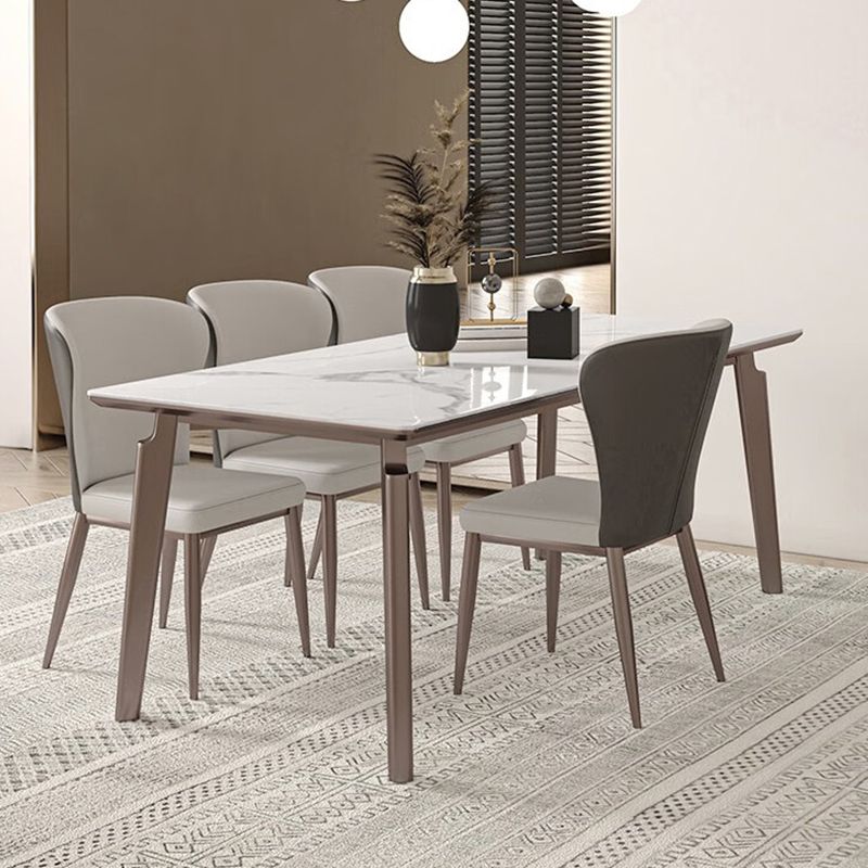 Glam Style Dinette Table Rectangle Stone Dining Room Table in White