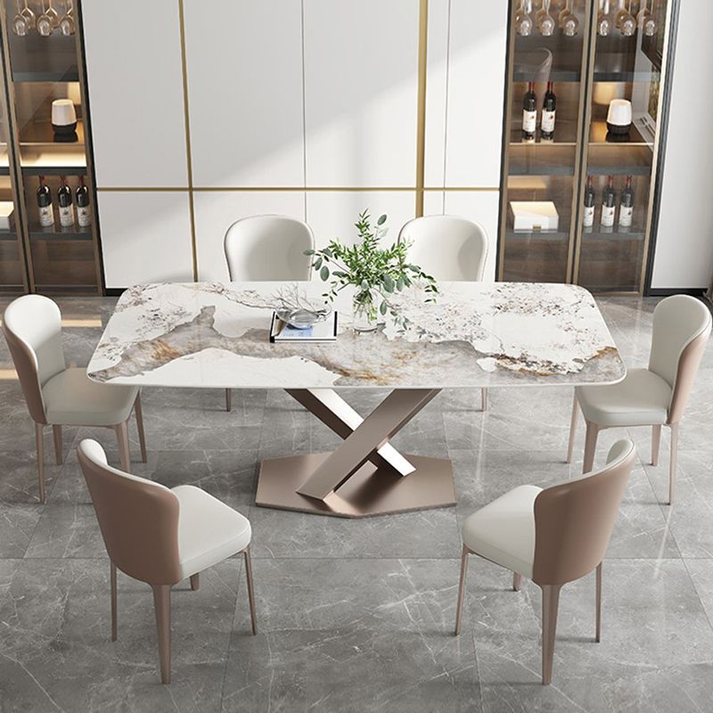 Sintered Stone Dining Table Traditional Luxury Rectangle Table with Pedestal Base