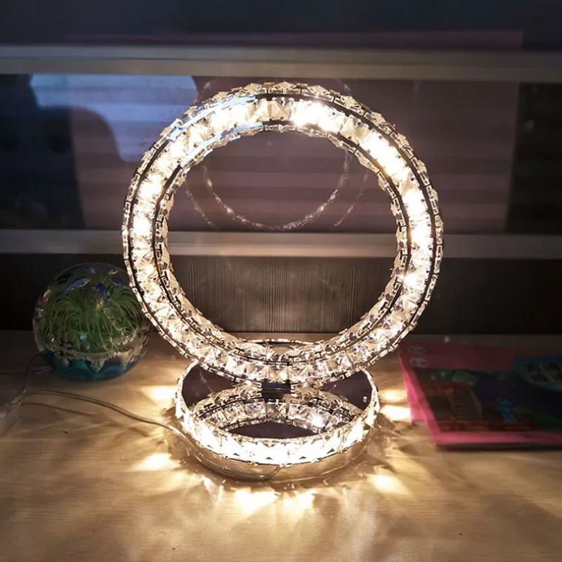 Crystal Encrusted Clear LED LAD LAMPAGGIO NOTTE CRESCENT/CIRCHE/AMORE CUORE Romantico Light tavolo moderno in luce calda/bianca