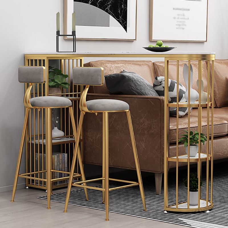 Glam Faux Marble Pub Bar Table Indoor Iron Double Pedestal Bar Dining Table with 6-Shelf