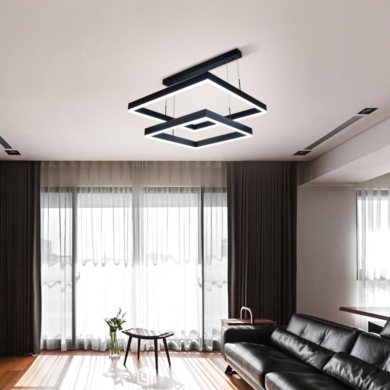 Accesorios de iluminación de lámparas cuadradas modernas araña de metal