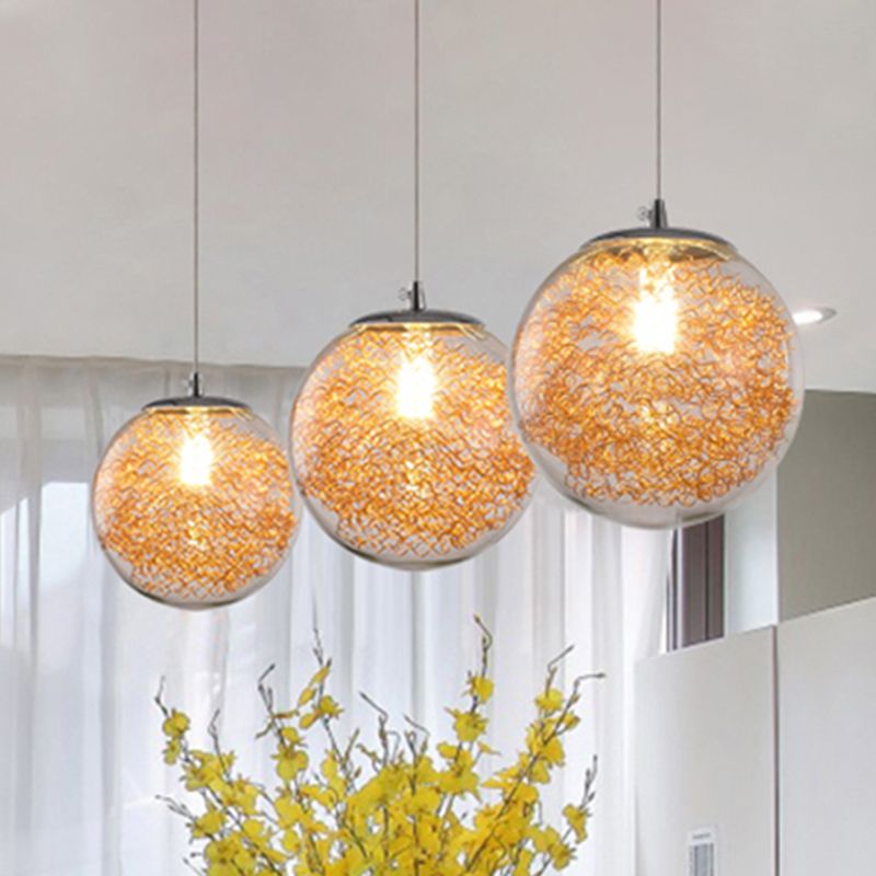 Luz de colgar esférica de vidrio transparente con alambre deco 1 iluminación colgante moderna