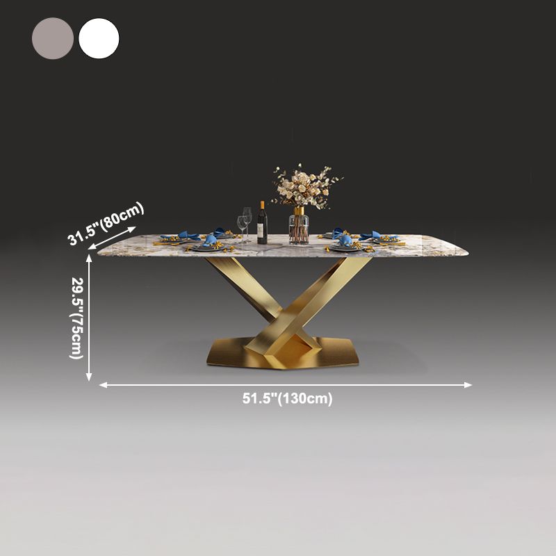 Traditional Luxury Rectangle Dining Table Sintered Stone Table with Gold Pedestal Base