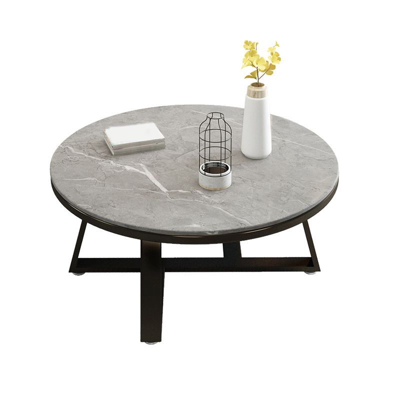17.7" Tall Modern Cross Leg Cocktail Table Slate Round Top Coffee Table