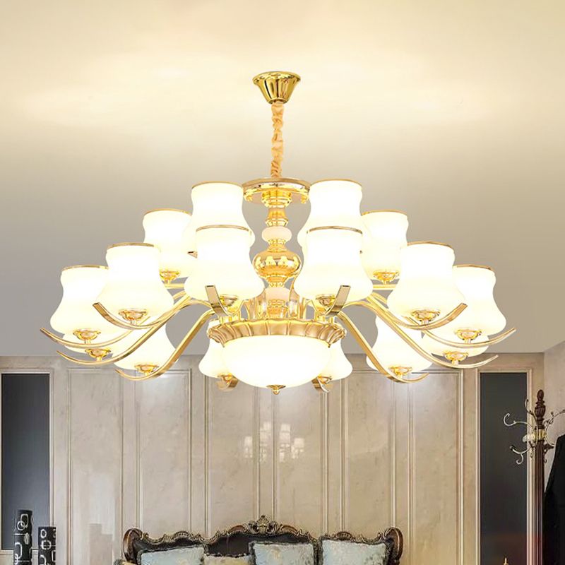 Gold Plated Jar Shaped Hanging Lamp Antique Opal Glass Bedroom Chandelier Light Fixture