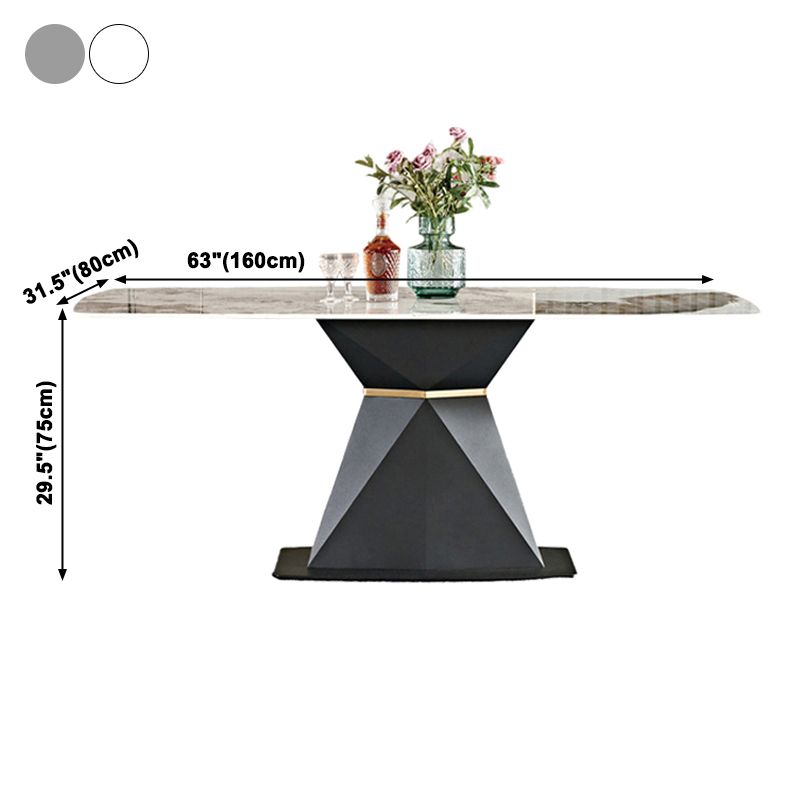 Metal Traditional Luxury Rectangular Table Sintered Stone Dining Table with Pedestal Base
