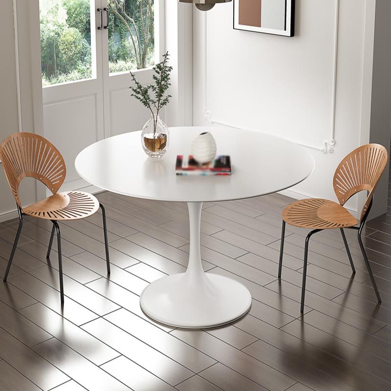 White Modern Round Dining Table Sintered Stone Top Tulip Base Table