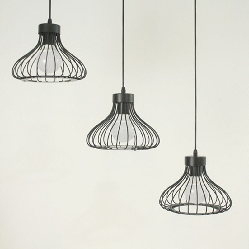 Pear Shape Metal Frame Mini Hanging Lamp Industrial Style Single Bulb Pendant Light for Hallway Staircase