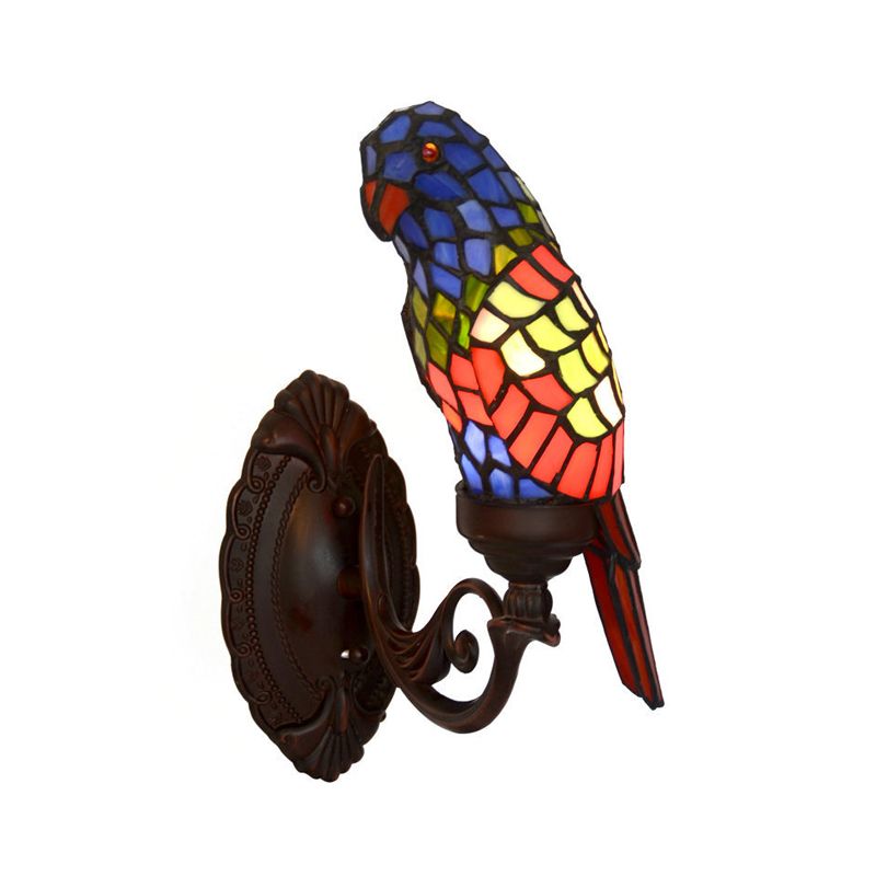 Parrot Wall Sconce Lighting 1-Light Stained Art Glass Baroque Wall Light Fixture in Red