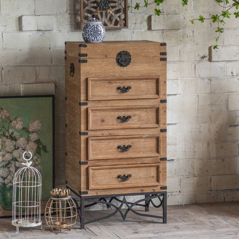 Mid-century Modern Wooden Rectangle Iron Legs Accent Cabinet with Drawer
