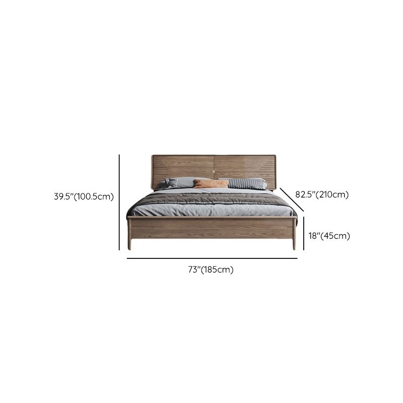 Mid-Century Modern Standard Bed Ash Solid Color Panel Bed with Headboard