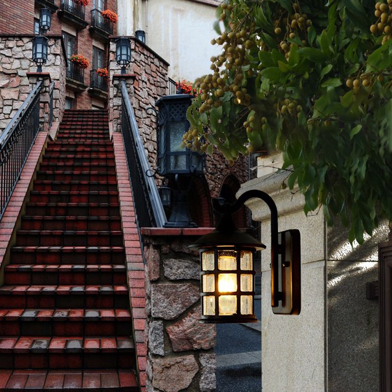 Modern Style Aluminum Wall Light Cage Shape Wall Sconce with Glass for Outdoors