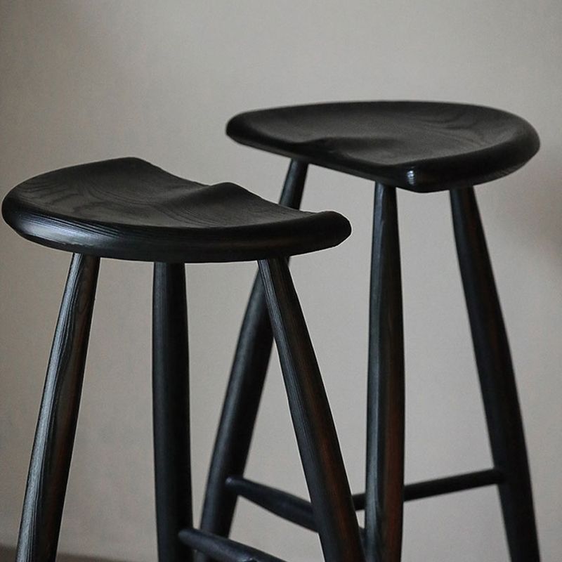 Solid Wood Dining Stools Contoured Seat Bar Stools with Footrest
