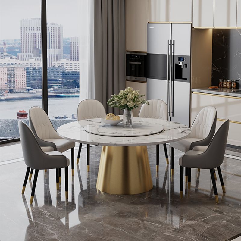 White-black Stone Round Table Turntable Home Furniture with Pedestal Base