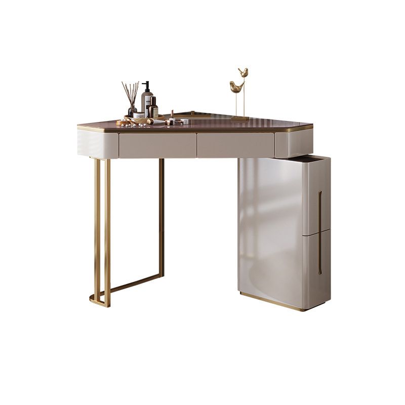 Mirrored Vanity Table and Stool Set 4 Drawers Glass Top Vanity Desk