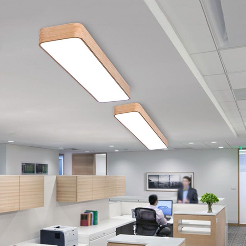 Lampada a ciondolo a LED Office Lampada sospesa in legno Nordico con tonalità acrilica rettangolo