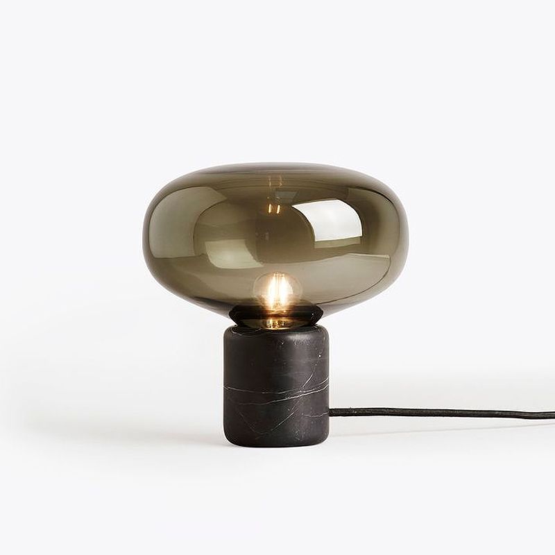 Modern Minimalist Table Lamp Marble Drum Indoor Table Light with Glass Shade