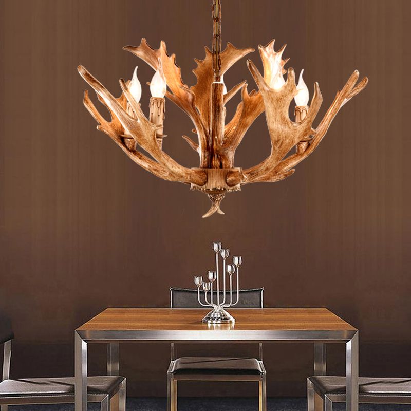Brown Sputnik Chandelier Lighting Farmhouse Resin 5/8 Heads Living Room Ceiling Suspension Lamp