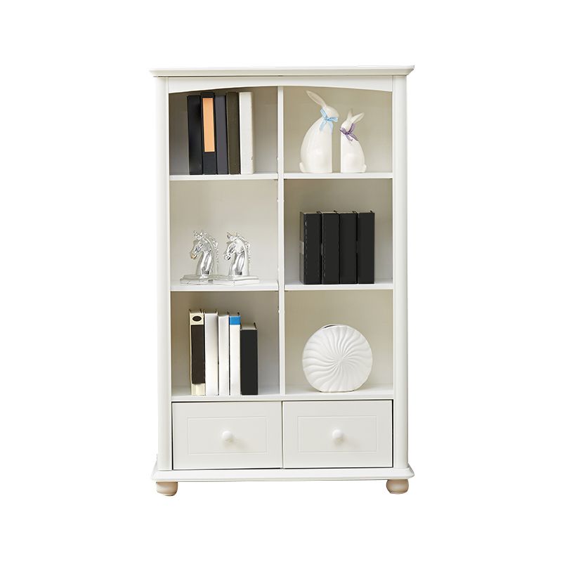 Modern Solid Wood Bookcase, White, Geometric Bookshelf for Bedroom