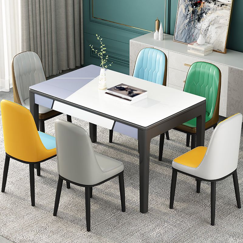 Glass Dining Table Mid-Century Style 4 Legs Base Rectangle Table for Dining Room